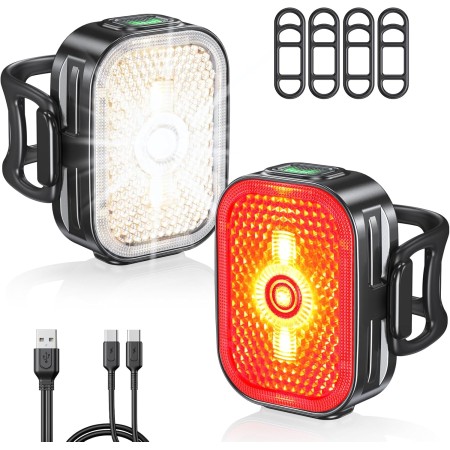 Viccux Bike Lights Set with Wide-Angle Reflectors, 8+6 Modes & Ultra-Light Bicycle Lights, IP65 Waterproof & Dual USB-C 1-2 Hrs Fast Charging Bike Headlight & Tail Light for Road Mountain Cycling