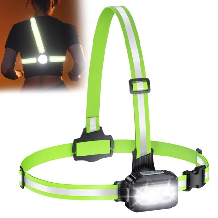 Viccux Running Lights for Runners with Reflective Straps, 500 LM 7 Modes & 45° Adjustable Running Light, IPX4 Waterproof Reflective Vest Safety Light for Night Walking Hiking Cycling, 3.5-20h Use Time