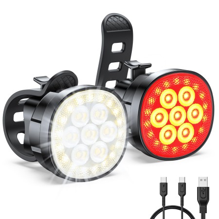 Viccux Bike Lights, [8+12 Modes & USB Rechargeable] Ultra Bright LED Bike Lights for Night Riding Front and Back Flashlight, IP65 Waterproof Bicycle Headlight and Tail Light Set for Cycling