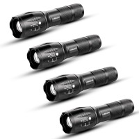 Viccux LED Emergency Handheld Flashlight, 4 Pack, Adjustable Focus, Water Resistant with 5 Modes, Best Tactical Torch for Hurricane, Camping, Dog Walking